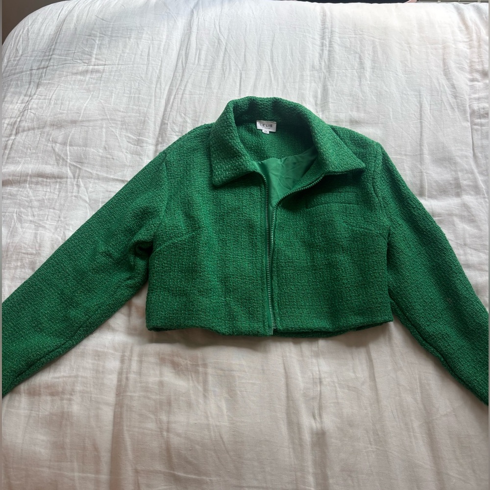 Le Lis Green Teddy Jacket with Cropped Design